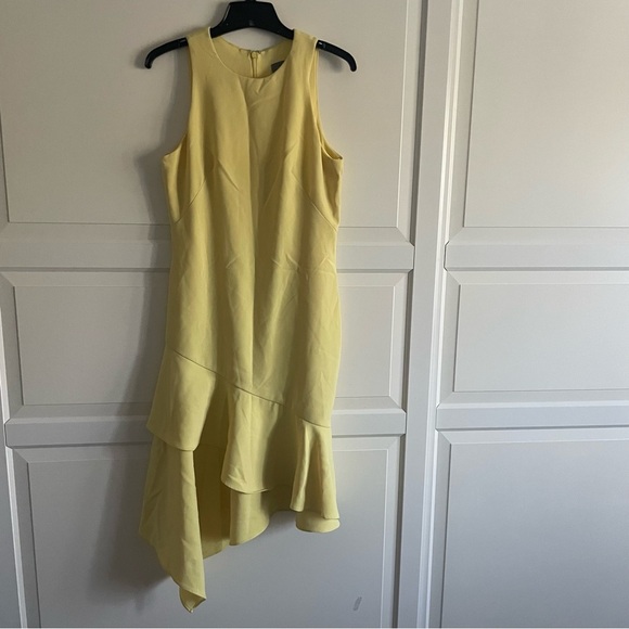 THEIA lemon ruffle yellow asymmetric midi dress 22768 - Picture 8 of 16